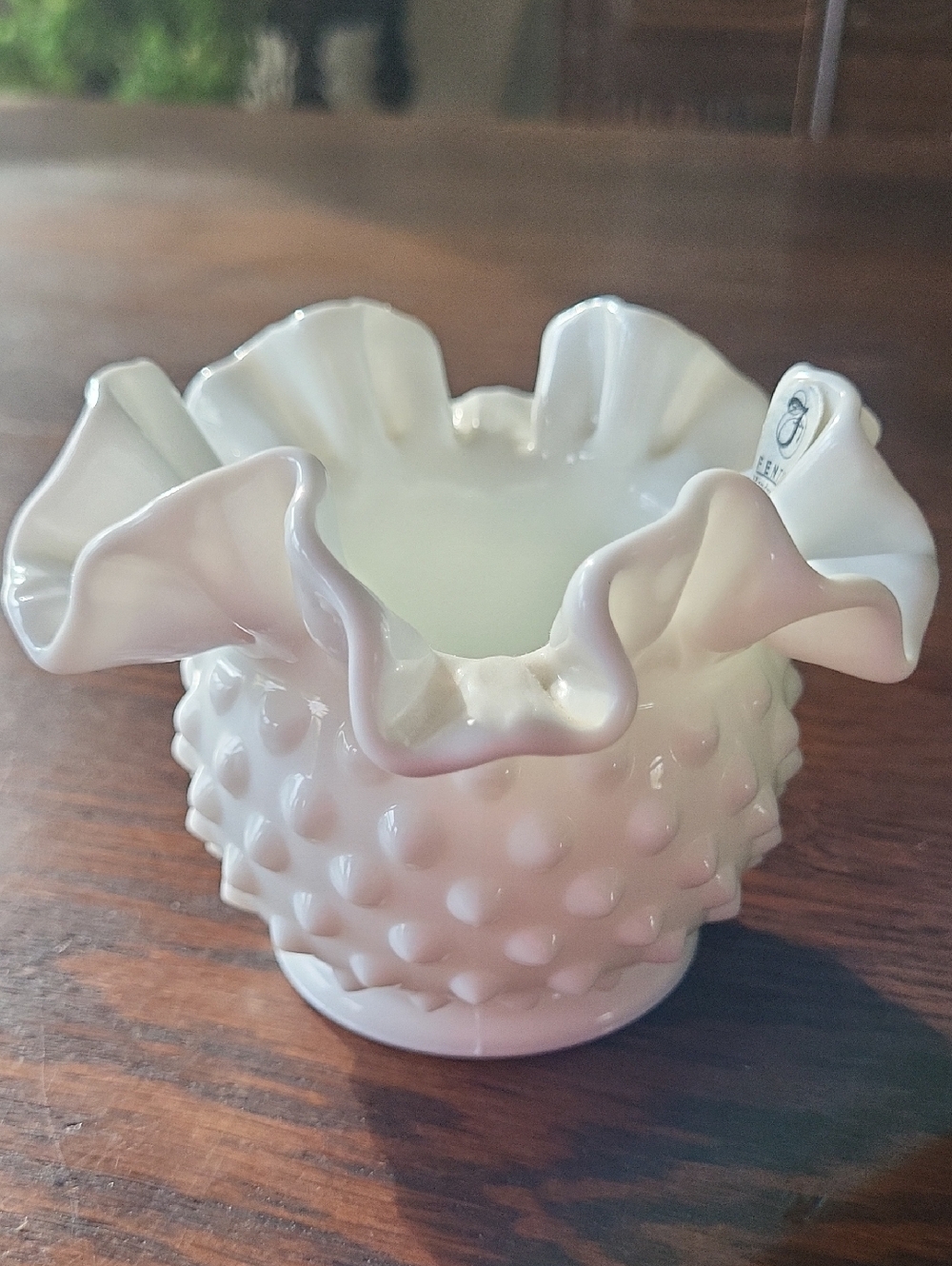 Fenton Milk Glass Hobnail Ruffled Bowl
